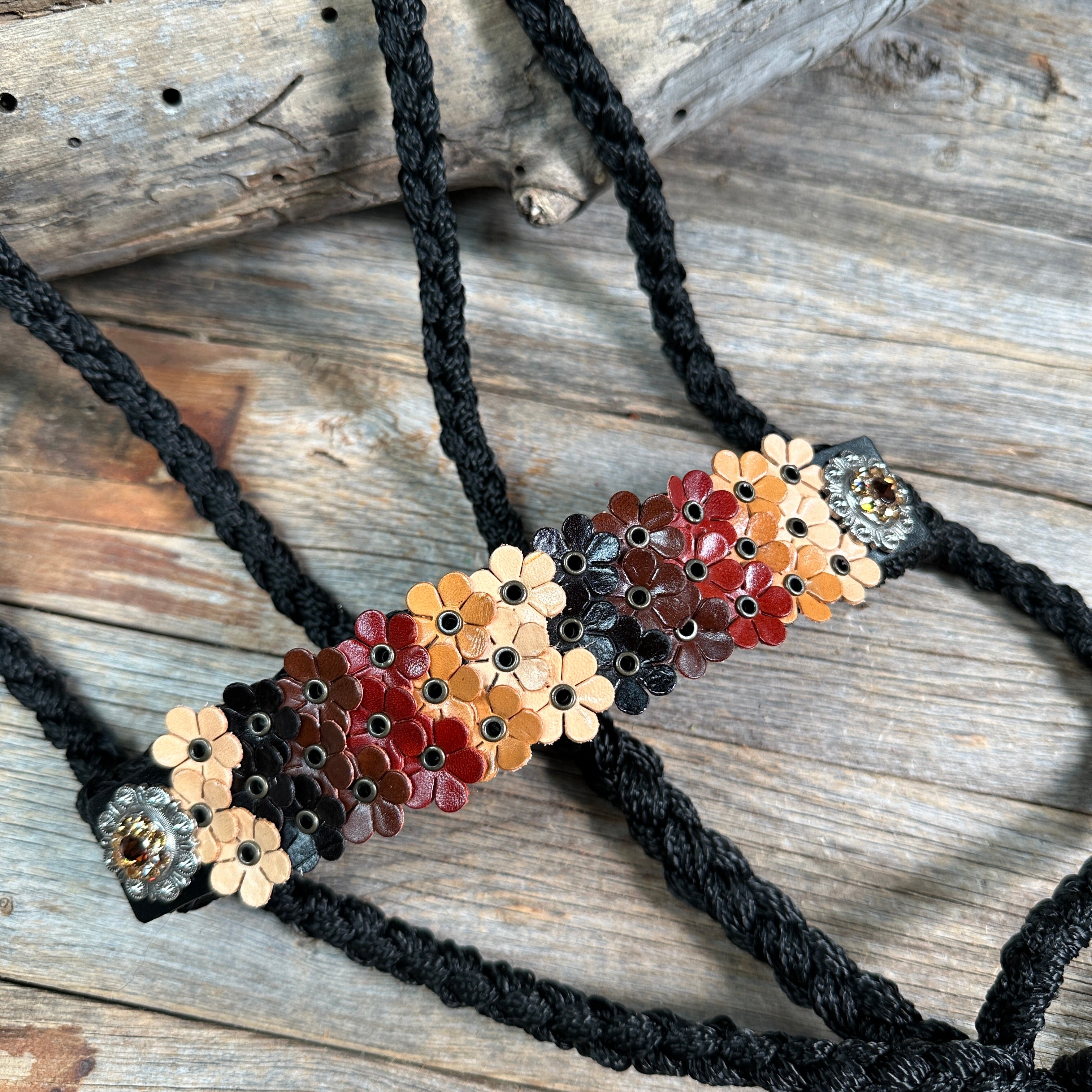 Black Mule Tape Halter - Multi Floral and Champagne #MT230