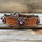 Genuine Leather Dog Collar or Leash With Antique Silver Ruby and AB Conchos 10" to 22" orDC41