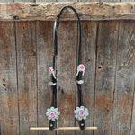Dark Oil Basketweave Hot Pink Flower Browband | One Ear Tack Set #BBBC531