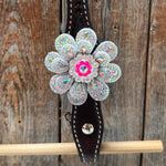 Dark Oil Basketweave Hot Pink Flower Browband | One Ear Tack Set #BBBC531