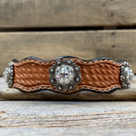 Genuine Leather Dog Collar or Leash With Antique Silver Clear Conchos 10" to 22" orDC44
