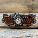 Genuine Leather Dog Collar or Leash With Antique Silver Clear Conchos 10" to 22" orDC44