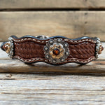 Genuine Leather Dog Collar With Antique Silver Topaz and Champagne Conchos 10" to 22" -DC12