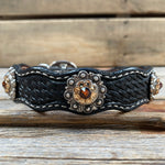 Genuine Leather Dog Collar With Antique Silver Topaz and Champagne Conchos 10" to 22" -DC12