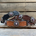 Genuine Leather Dog Collar With Antique Silver Amethyst and AB  Conchos 10" to 22" -DC46