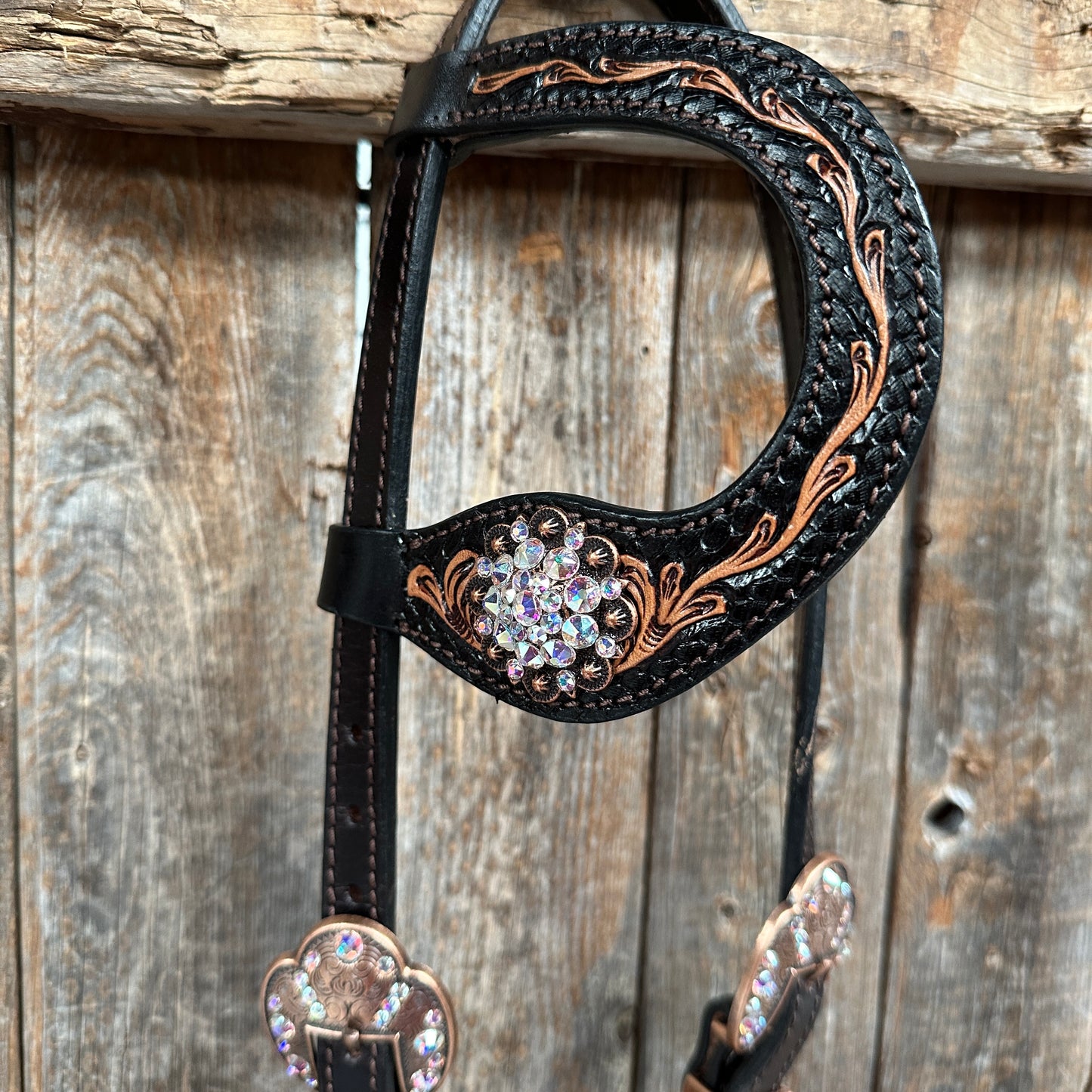 Two Tone Floral AB  One Ear / Browband Breastcollar Tack Set #OEBC577