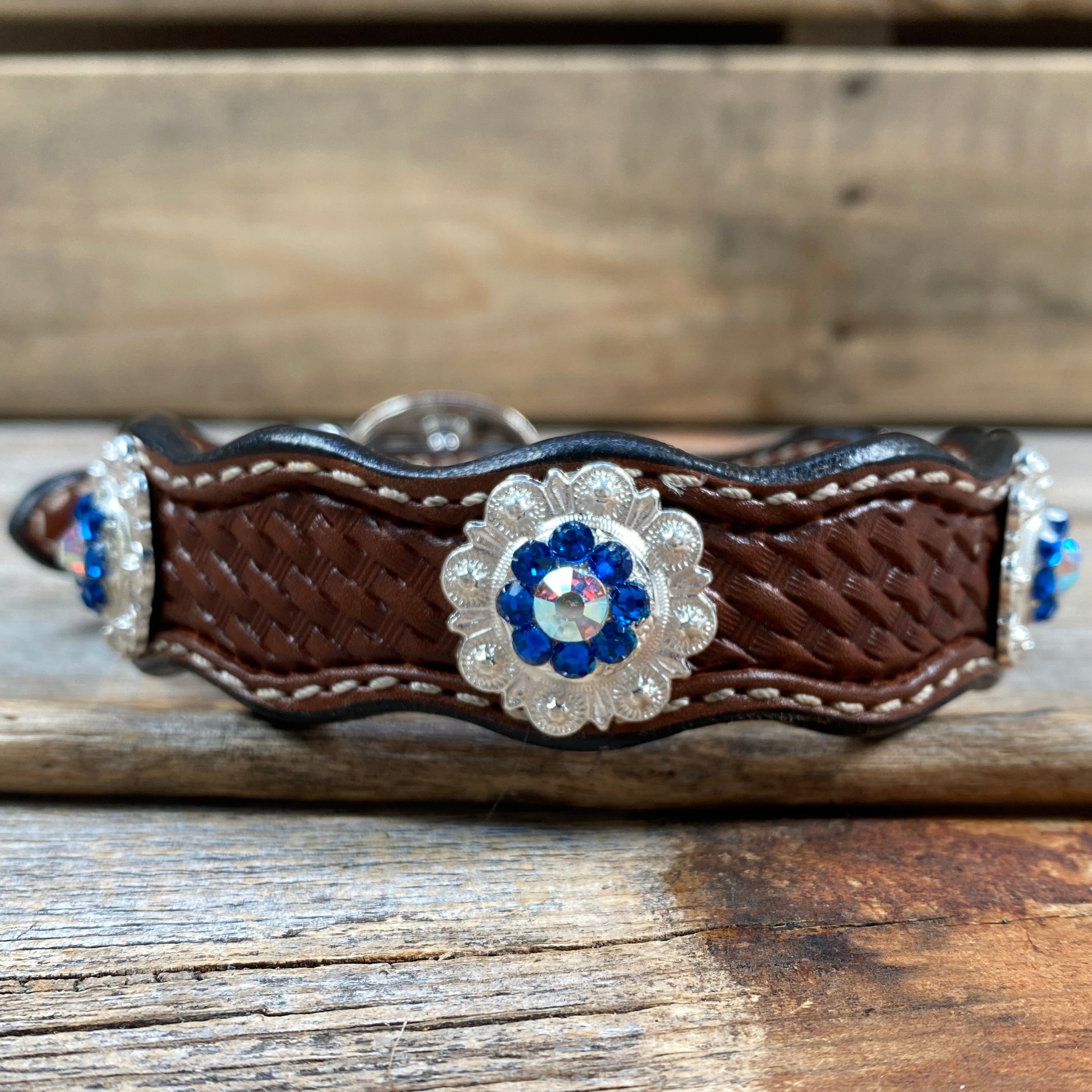 Leather Dog Collar With Bright Silver Capri and AB Conchos 10