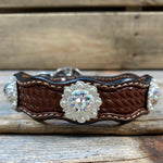 Genuine Leather Dog Collar or Leash With Bright Silver AB Conchos 10" to 22" orDC49
