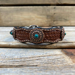 Genuine Leather Dog Collar or Leash With Copper Green Turquoise Conchos 10" to 22" W103S -DC51