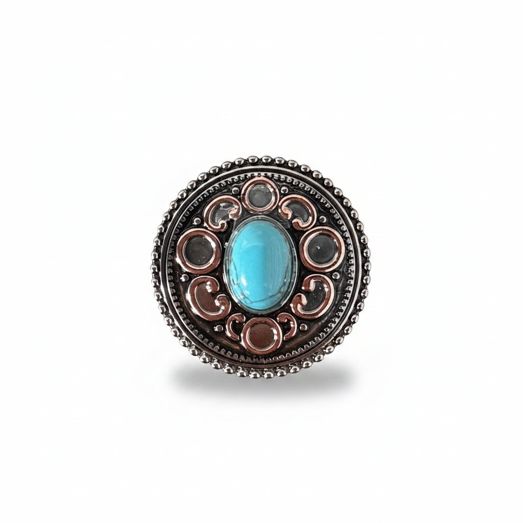 Antique Silver Copper Accent Turquoise Concho #W244