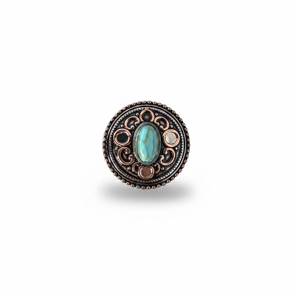 Antique Silver Copper Accent Turquoise Concho #W244