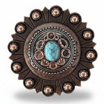 Antique Silver Copper Accent Turquoise Concho #W244