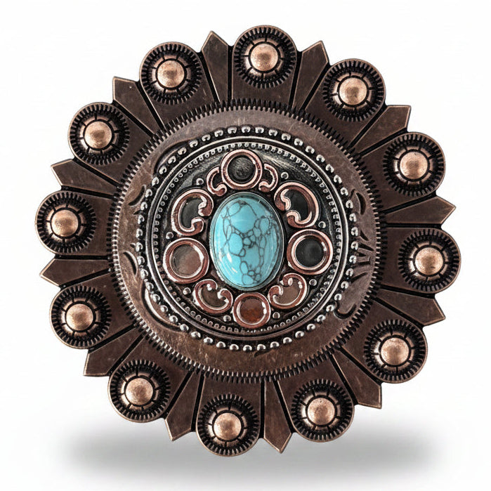 Antique Silver Copper Accent Turquoise Concho #W244