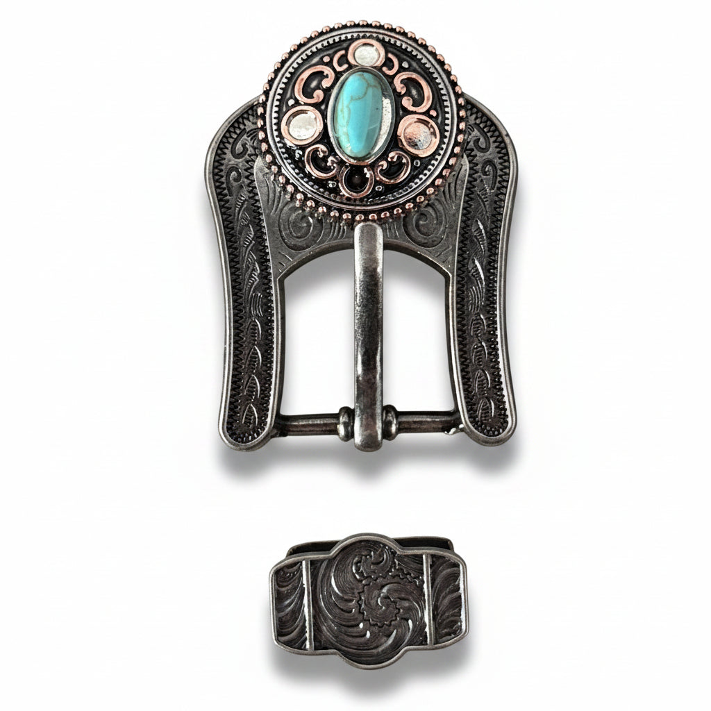 Antique Silver Copper Accent Turquoise Concho #W244