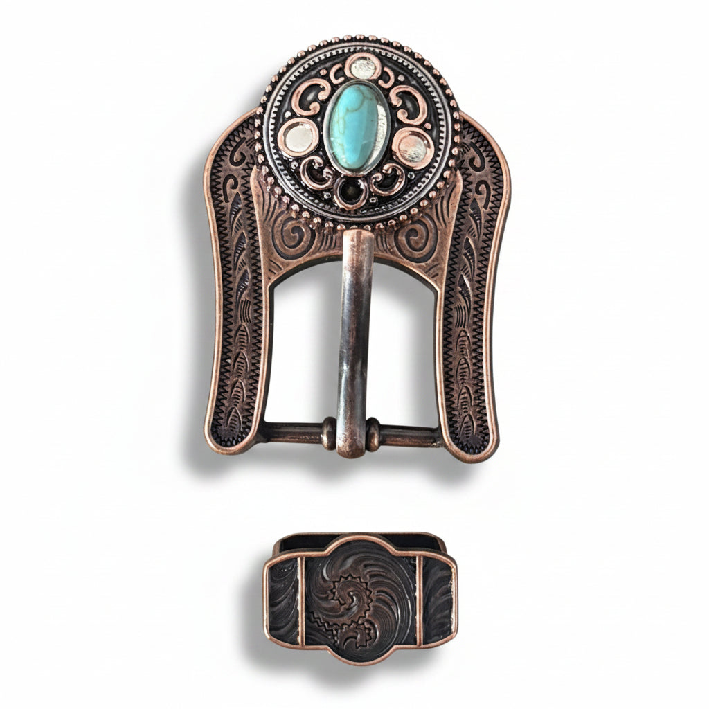 Antique Silver Copper Accent Turquoise Concho #W244