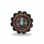 Antique Silver Copper Accent Turquoise Concho #W244