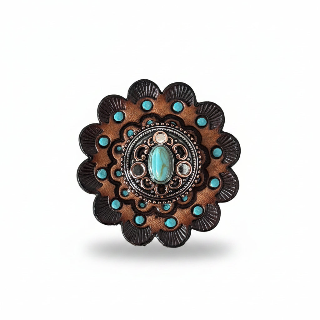 Antique Silver Copper Accent Turquoise Concho #W244