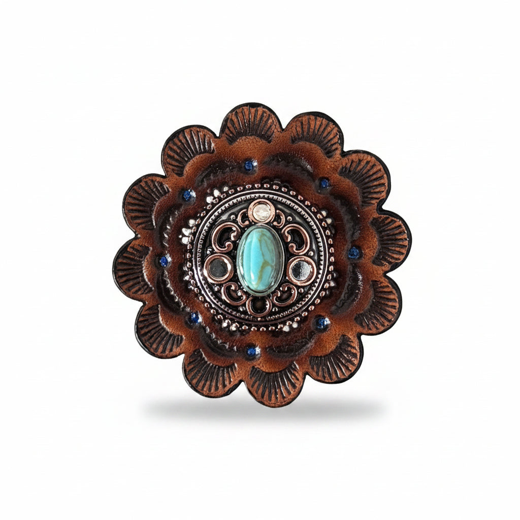 Antique Silver Copper Accent Turquoise Concho #W244