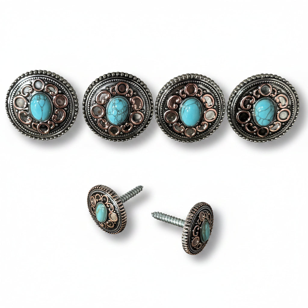 Antique Silver Copper Accent Turquoise Concho #W244
