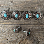 Antique Silver Copper Accent Turquoise Saddle Set #SSW244