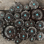 Antique Silver Flower with Copper Dots and Turquoise Concho #W249