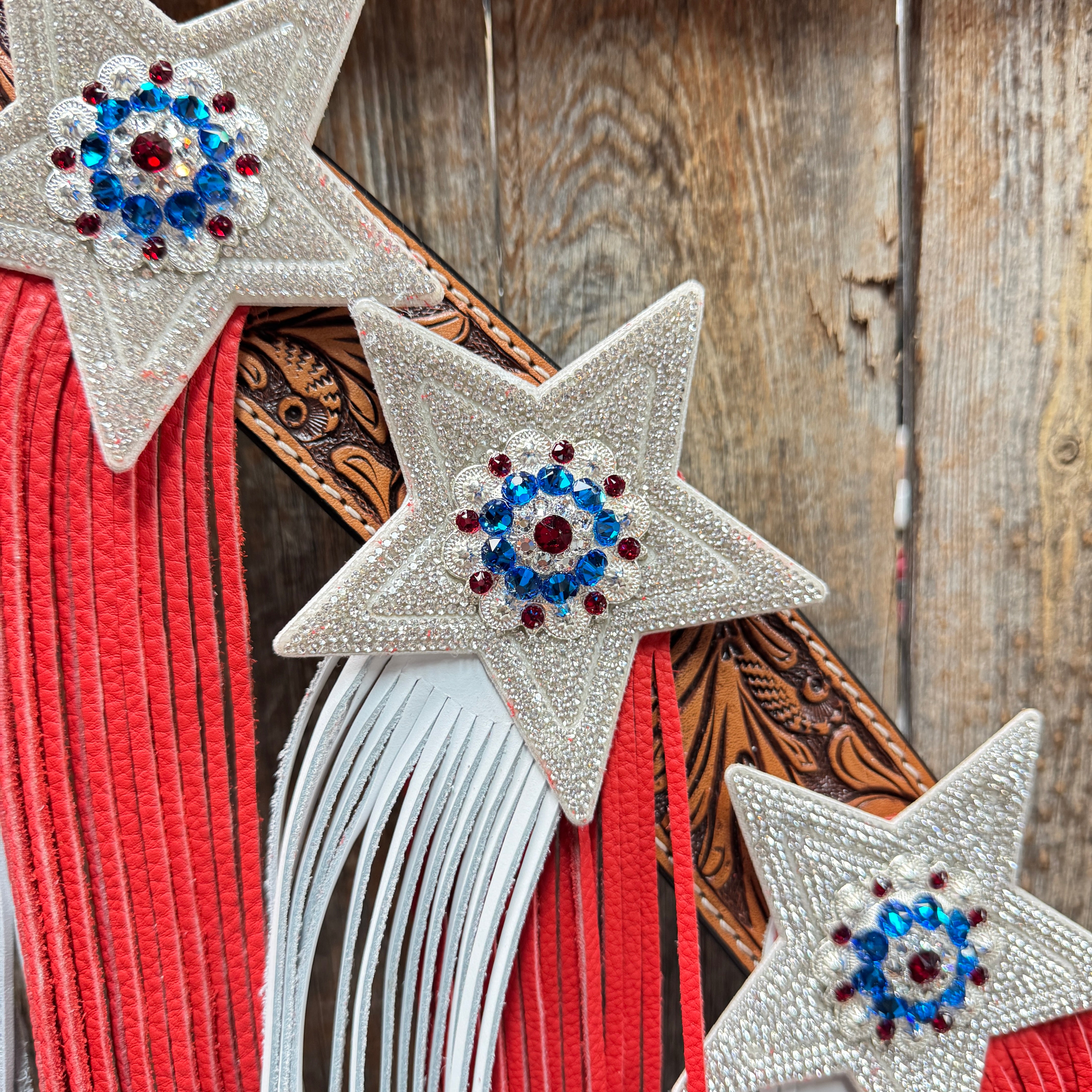 Light Oil Roper Rhinestone and Patriotic Browband/One Ear Tack Set #BBBC664