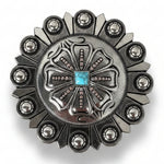 Antique Silver Flower with Copper Dots and Turquoise Concho #W249
