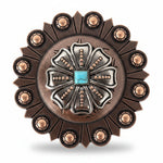 Antique Silver Flower with Copper Dots and Turquoise Concho #W249