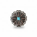 Antique Silver Flower with Copper Dots and Turquoise Concho #W249