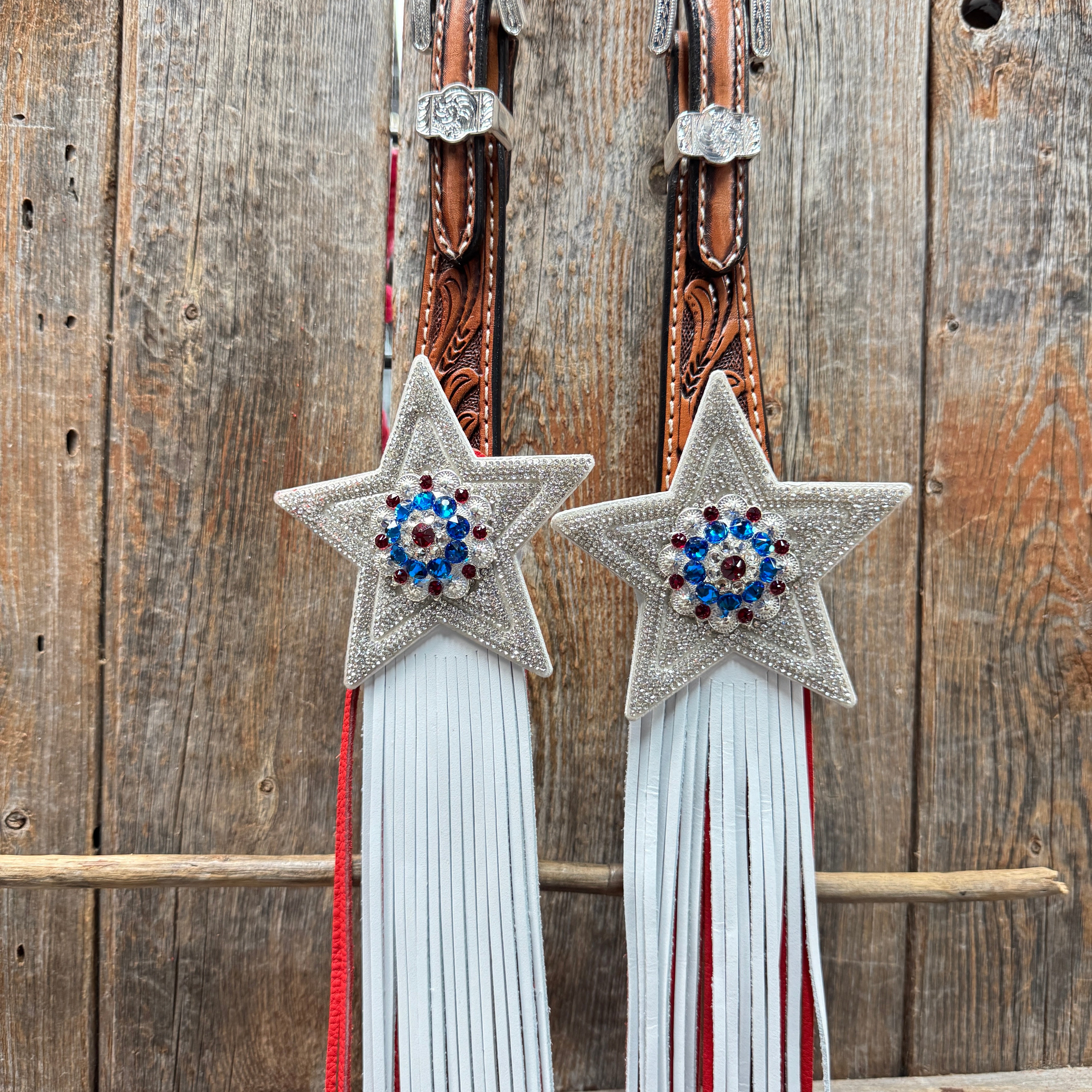 Light Oil Roper Rhinestone and Patriotic Browband/One Ear Tack Set #BBBC664