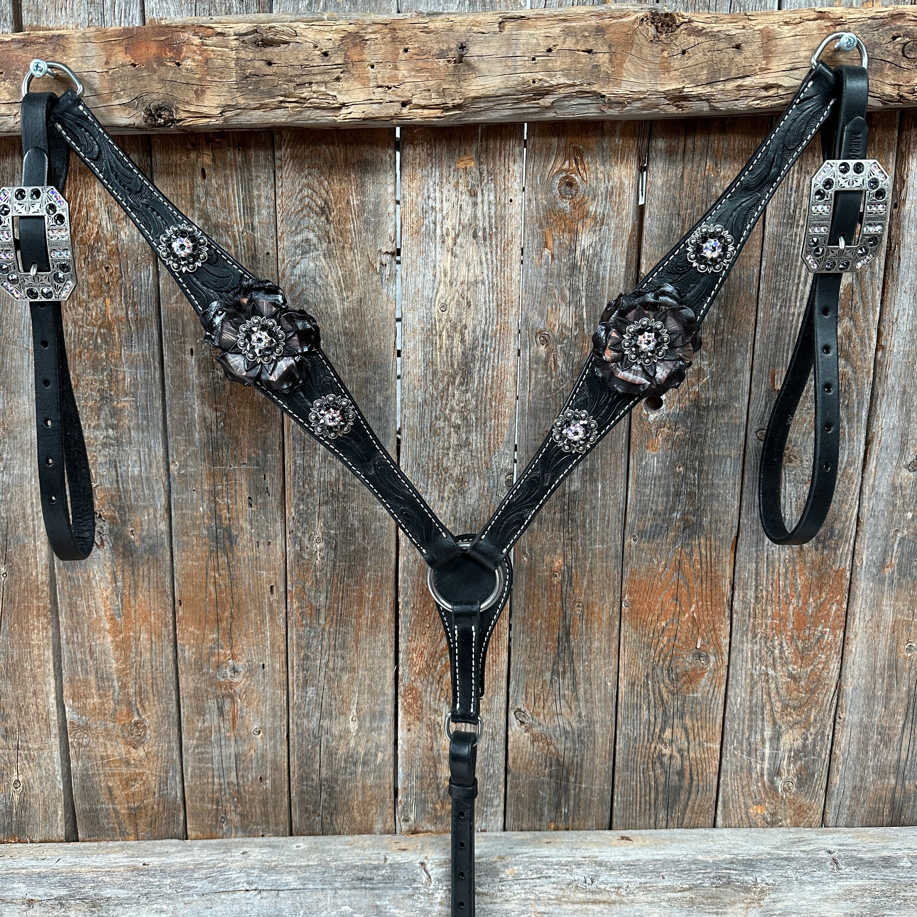 Black Floral Midnight Browband / Breastcollar Tack Set  #BBBC578