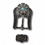 Antique Silver Flower with Copper Dots and Turquoise Concho #W249