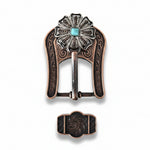 Antique Silver Flower with Copper Dots and Turquoise Concho #W249
