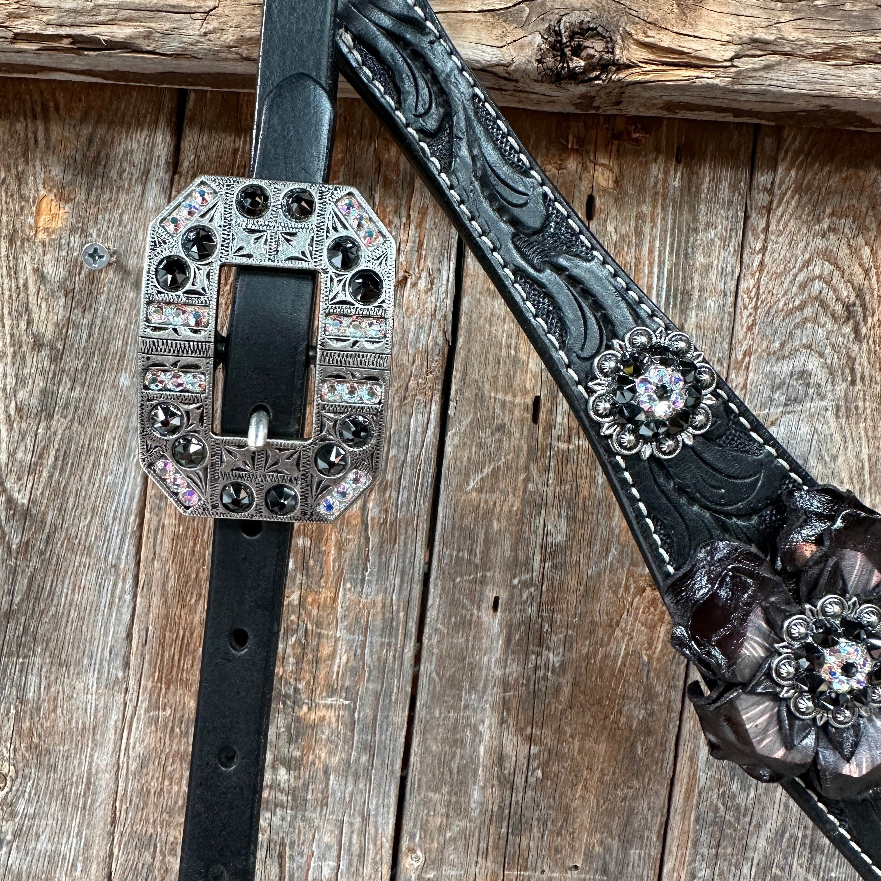 Black Floral Midnight Browband / Breastcollar Tack Set  #BBBC578