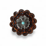 Antique Silver Flower with Copper Dots and Turquoise Concho #W249
