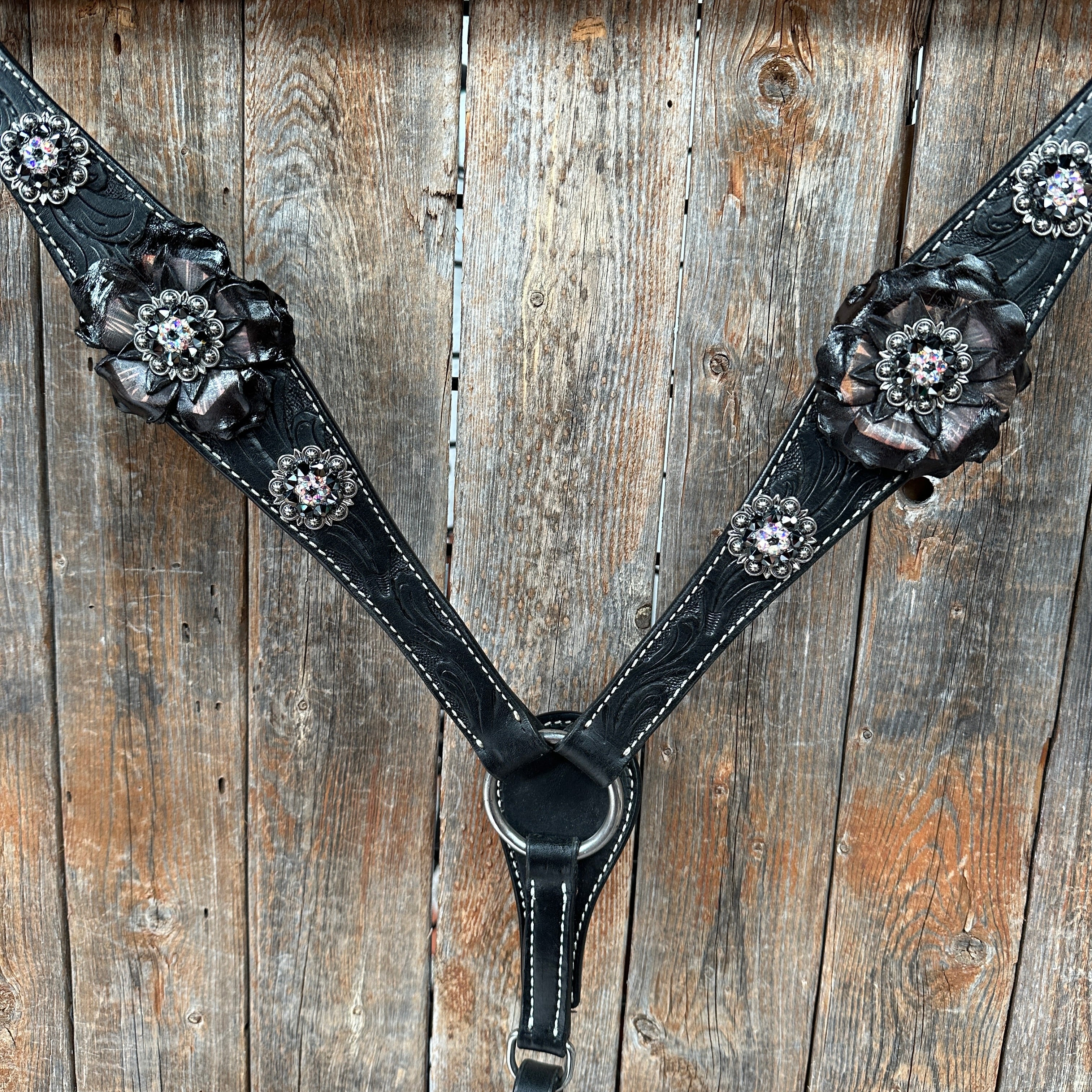 Black Floral Midnight Browband / Breastcollar Tack Set  #BBBC578