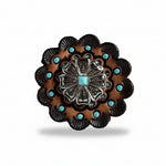 Antique Silver Flower with Copper Dots and Turquoise Concho #W249
