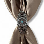 Antique Silver Flower with Copper Dots and Turquoise Concho #W249