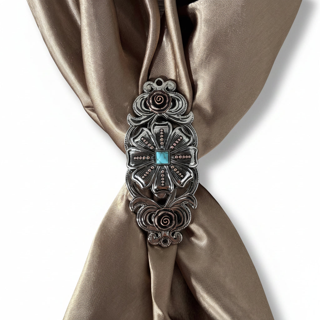 Antique Silver Flower with Copper Dots and Turquoise Concho #W249