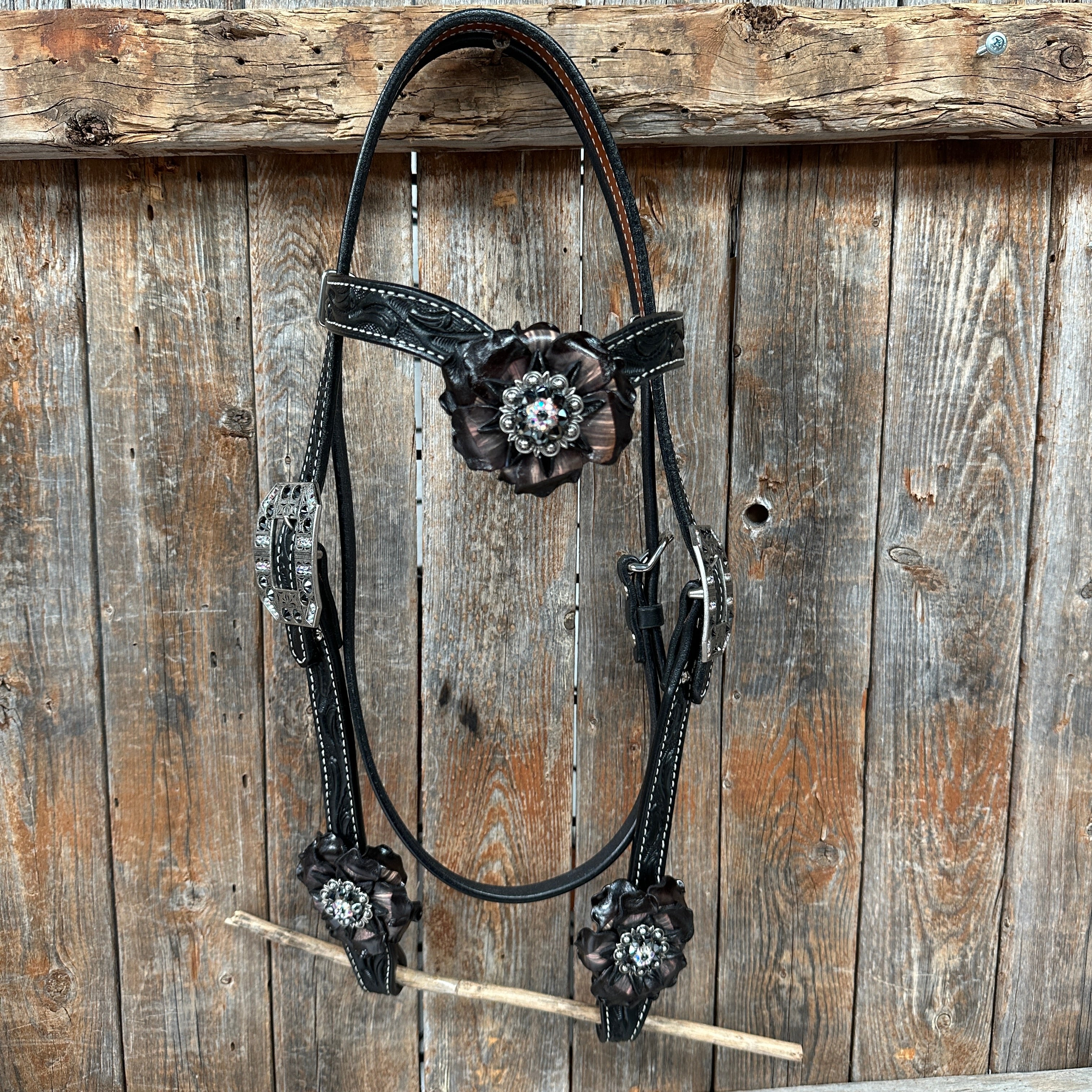 Black Floral Midnight Browband / Breastcollar Tack Set  #BBBC578