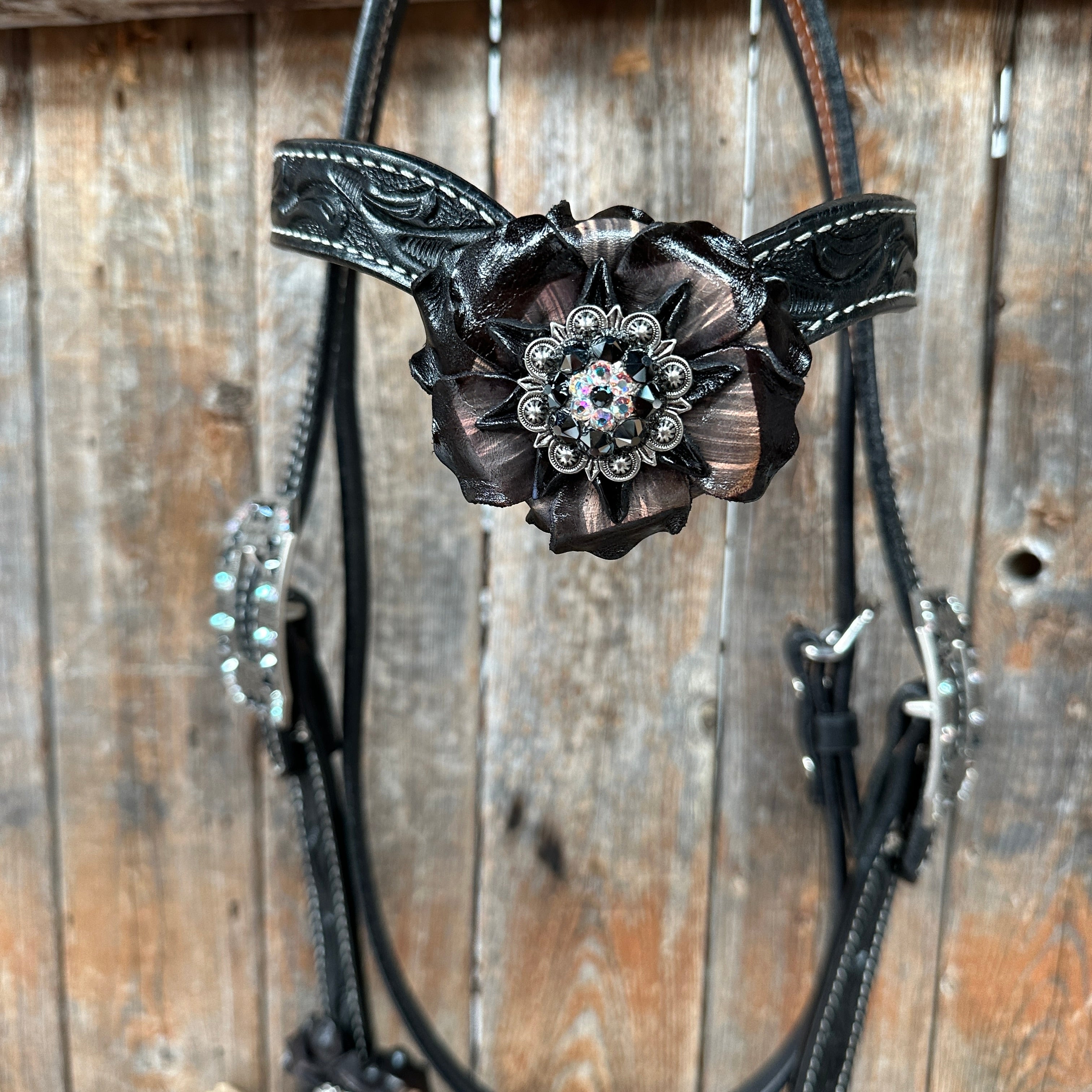 Black Floral Midnight Browband / Breastcollar Tack Set  #BBBC578