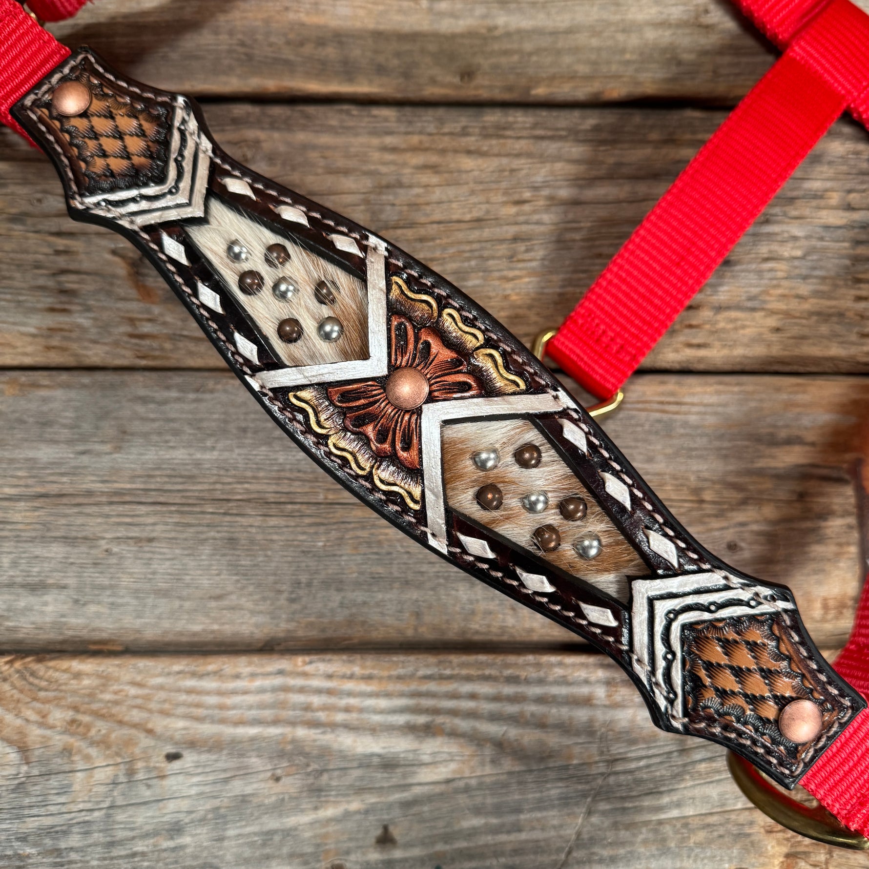 Red Nylon Halter with Cowhide Leather Noseband #NH117