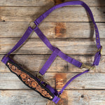 Purple Nylon Halter with Floral Leather Noseband #NH118