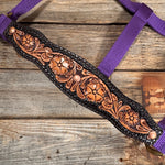 Purple Nylon Halter with Floral Leather Noseband #NH118