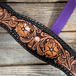 Purple Nylon Halter with Floral Leather Noseband #NH118