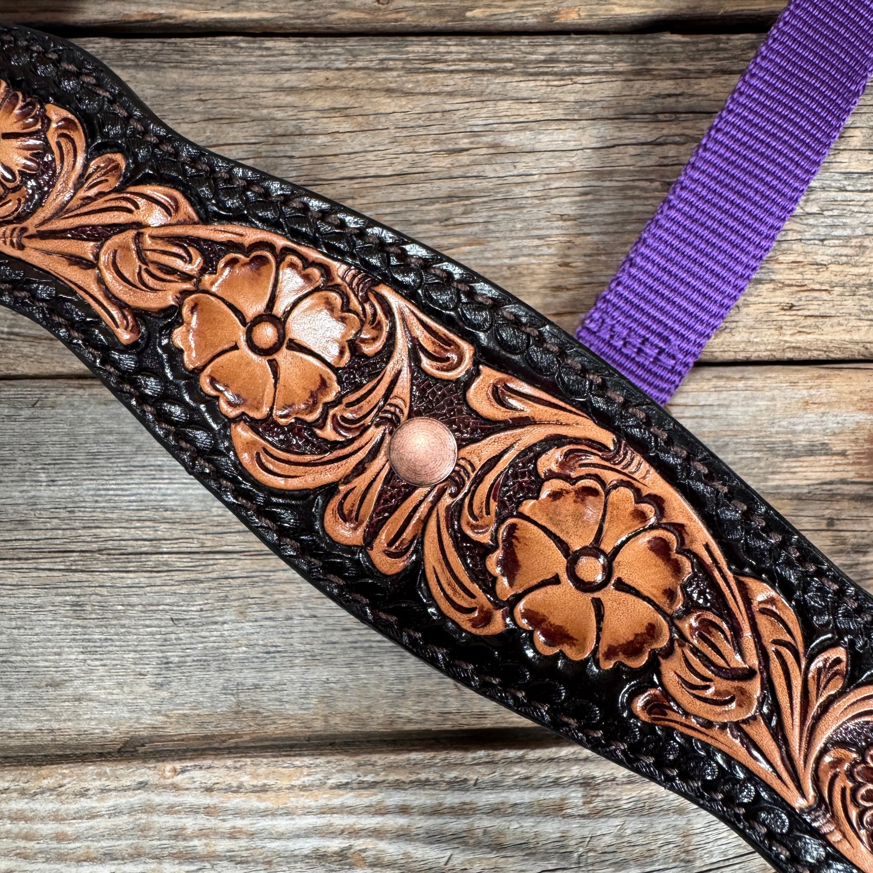 Purple Nylon Halter with Floral Leather Noseband #NH118