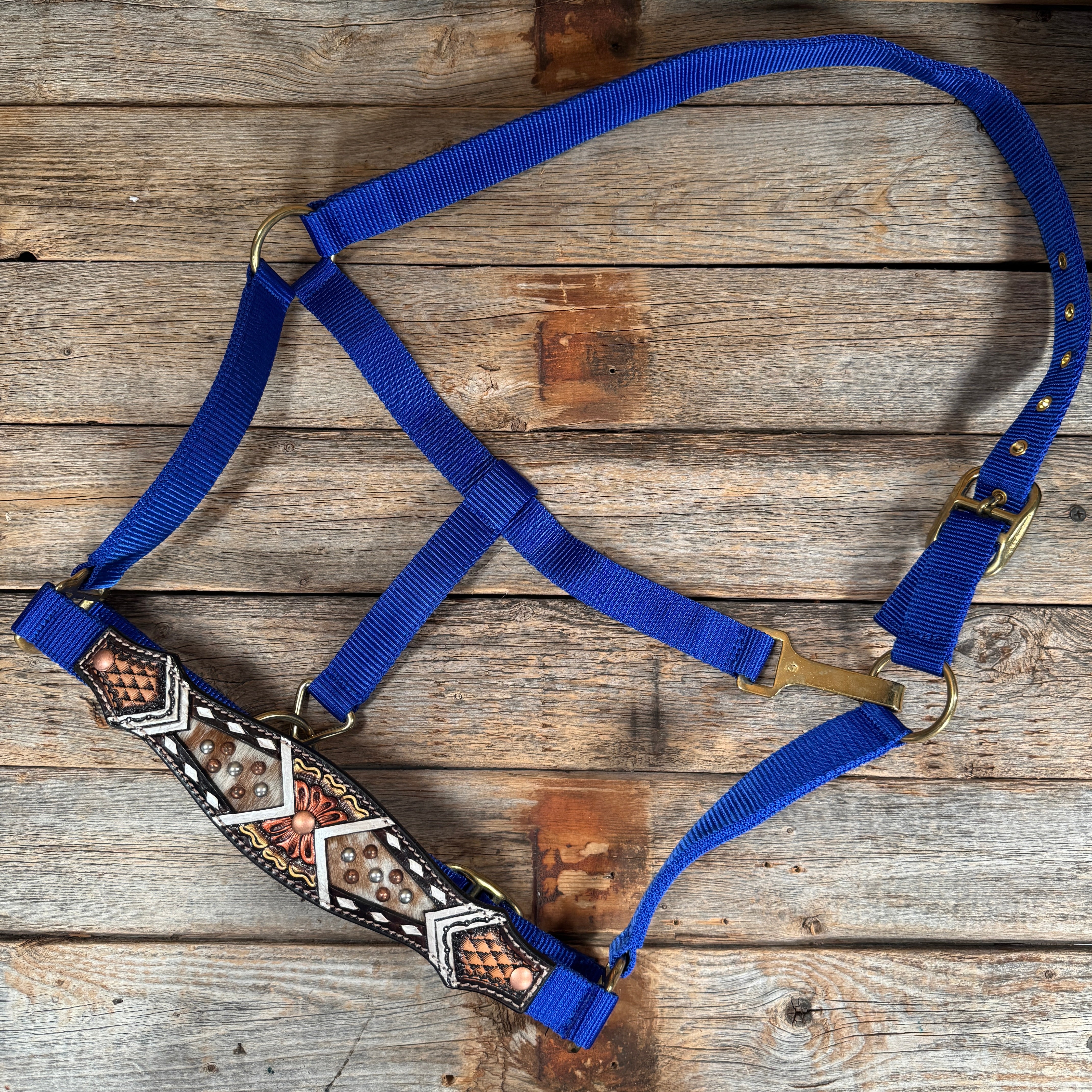 Blue Nylon Halter with Cowhide Leather Noseband #NH119