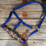 Blue Nylon Halter with Cowhide Leather Noseband #NH119