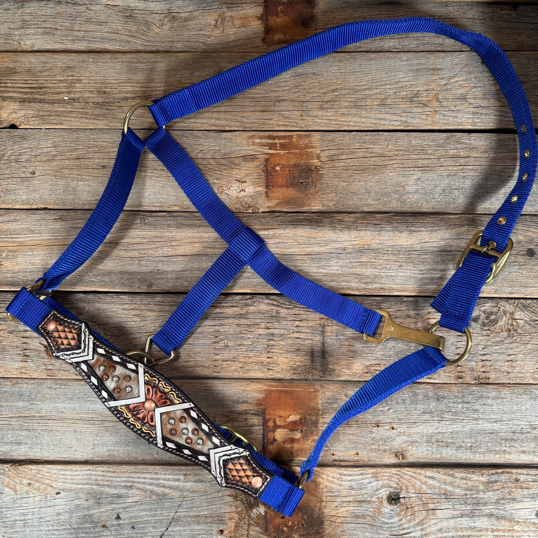 Blue Nylon Halter with Cowhide Leather Noseband #NH119