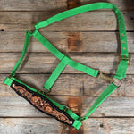 Lime Nylon Halter with Floral Leather Noseband #NH120